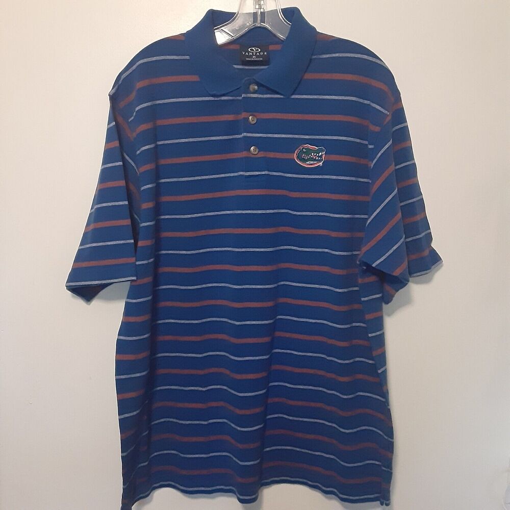 Vtg Florida Gators Blue Orange Striped Embroidered Vantage Polo Shirt Mens XL